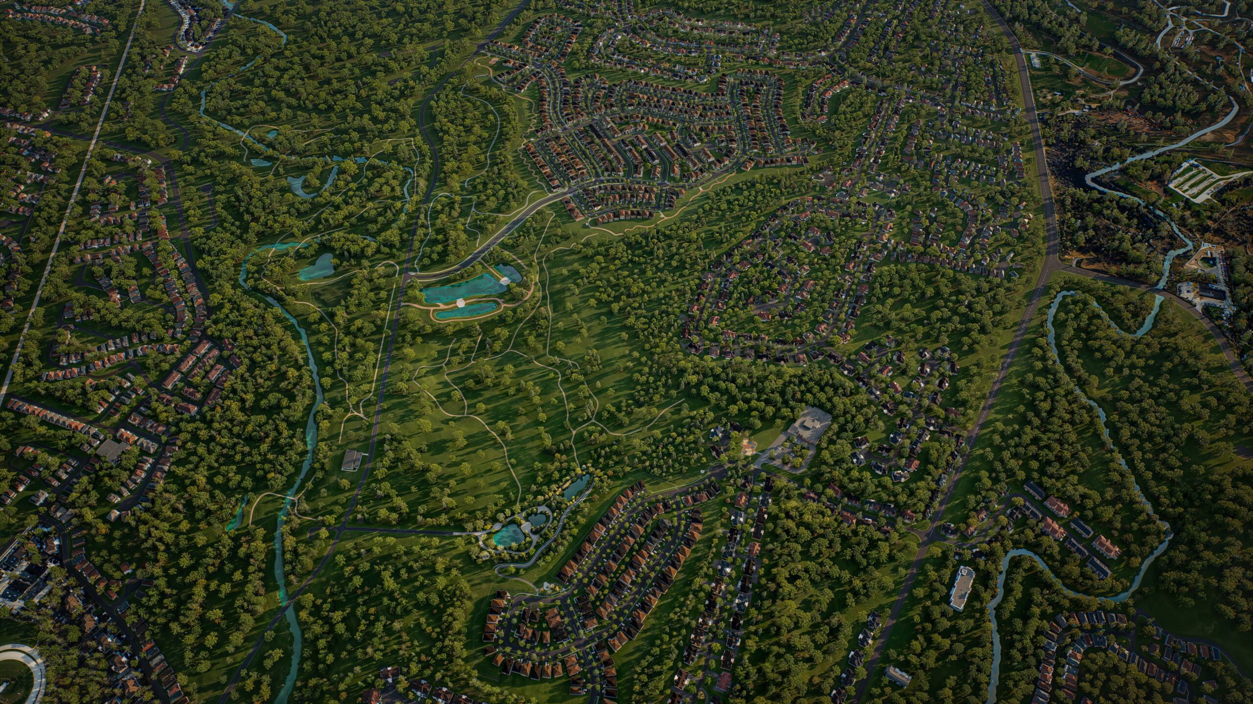 3D site plan of The Valley Woodbridge master-planned community — lot layout and greenspace integration